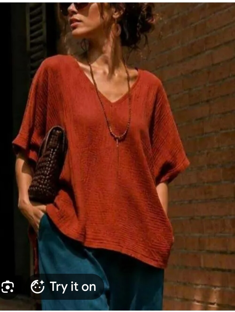 Cable & Gauge Rust Orange V-Neck Short Sleeve Knit Top